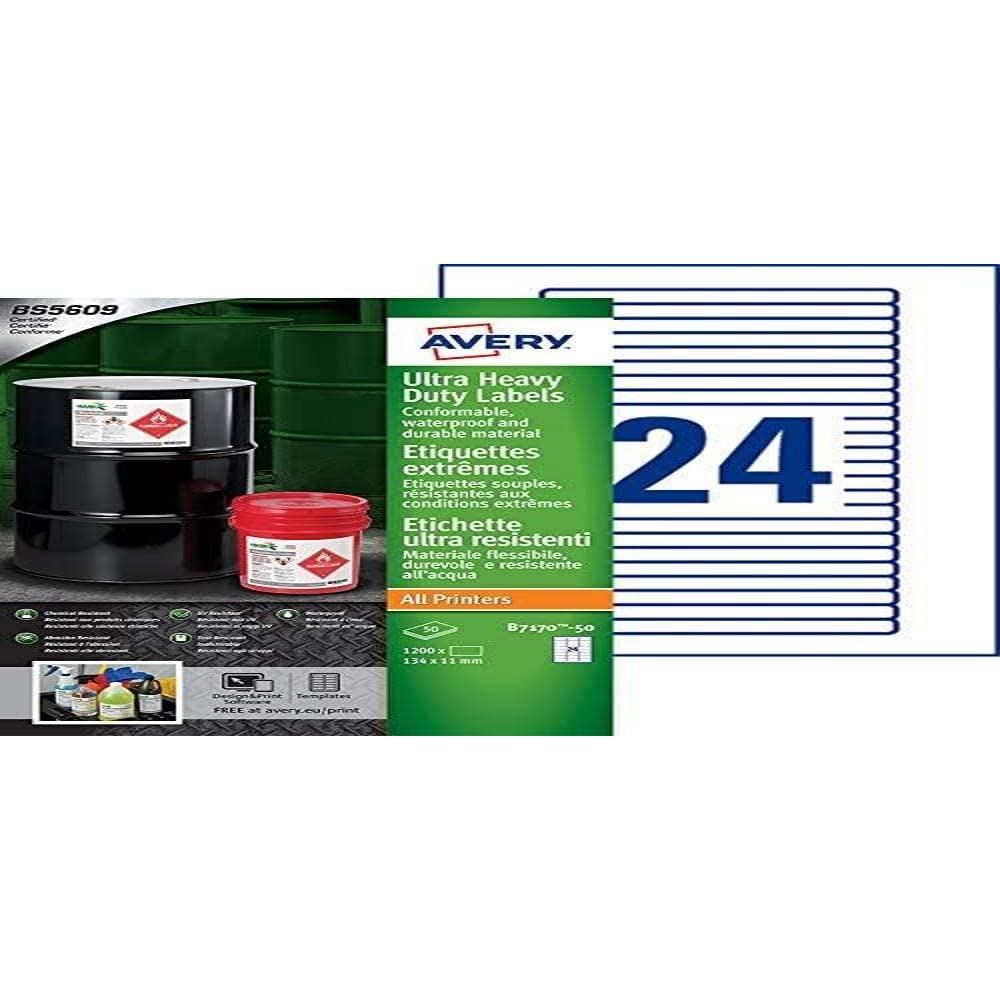 Avery b7170–50 A4 Ultra robuste Wasserdicht GHS Etiketten, bs5609 zertifiziert, für alle Drucker, 11