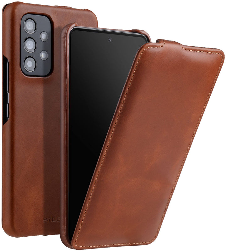 STILGUT UltraSlim kompatibel mit Samsung Galaxy A53 5G Hülle - Samsung A53 Flip Case aus Leder, Hand