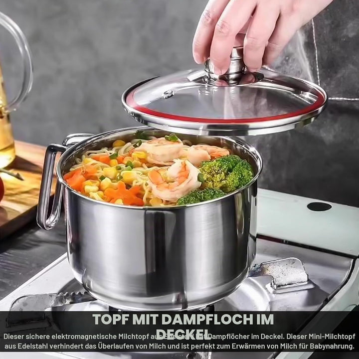 Induktions Milchtopf Edelstahl: Mini Milchtopf 14cm, Baby Nahrung Zubereitung für Milch &amp; Brei (304