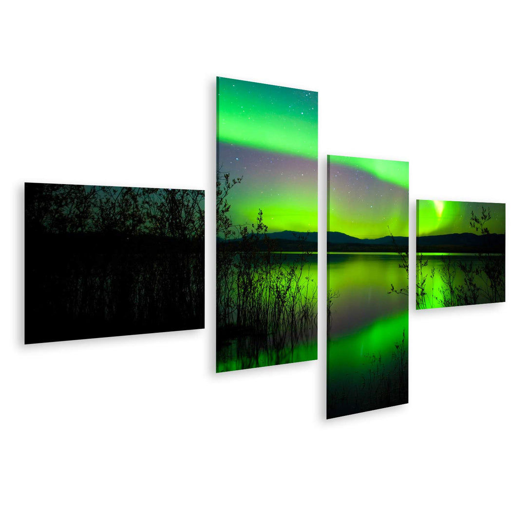 islandburner Bild auf Leinwand Nordlichter Gespiegelter See Wetterleuchten In Norwegen Bilder Wandbi