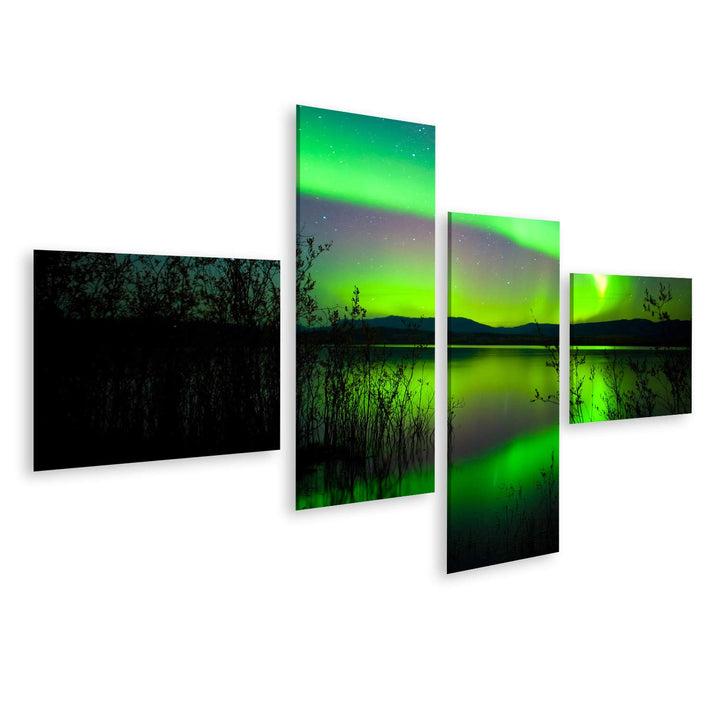 islandburner Bild auf Leinwand Nordlichter Gespiegelter See Wetterleuchten In Norwegen Bilder Wandbi