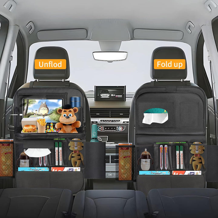ERWEY 2X Auto Organizer Kinder Rückenlehnenschutz mit Faltbar Tisch, Rücksitz Organizer mit 12 Zoll