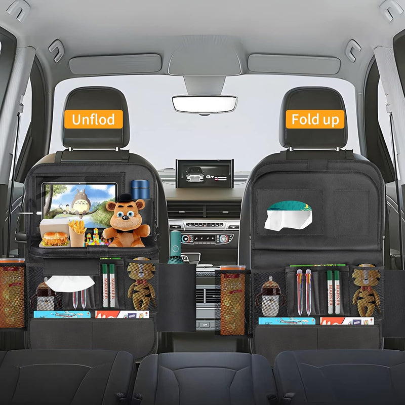 ERWEY Auto Organizer Kinder Rückenlehnenschutz mit Faltbar Tisch, Rücksitz Organizer mit 12 Zoll Pad