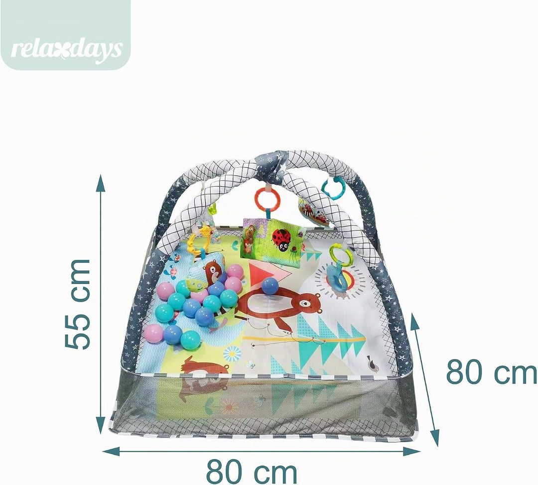 Relaxdays Spielbogen, mit Spielzeug, faltbar, HxBxT: 55 x 80 x 80 cm, Stoff & Schaumstoff, Baby Gym,