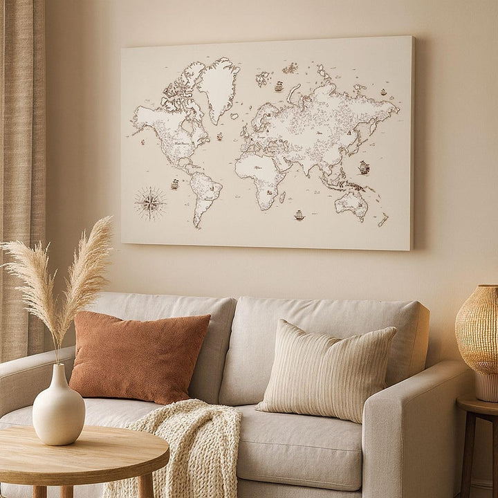 Bilder auf Leinwand 100x70cm Leinwandbild Karte Welt Klassiker Kontinente Gross Wanddeko Bild Schlaf