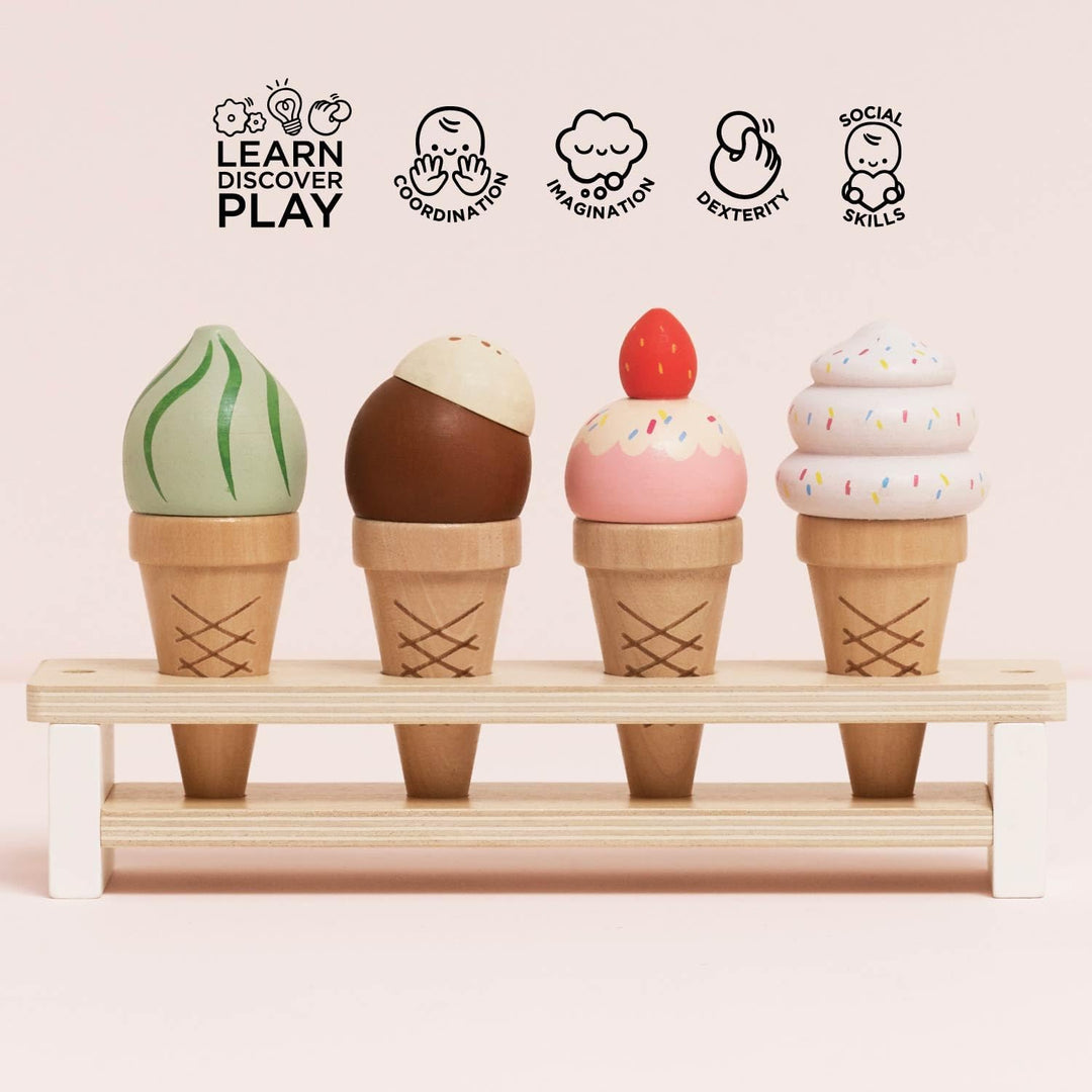 Le Toy Van - Educational Wooden Toy Honeybake Ice Creams Pretend Play Kids Playset, 6 Pieces - Great