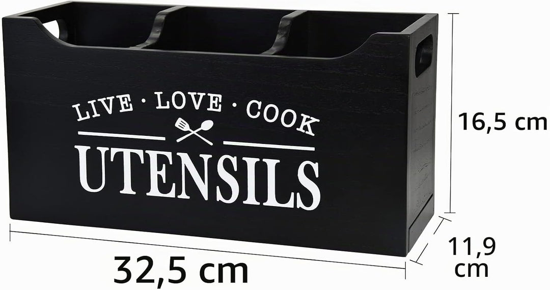 Karisky Kitchen Utensilhalter mit Entwässerungboden, grosse 3 Fächer fester echtes Holz Utensil Orga