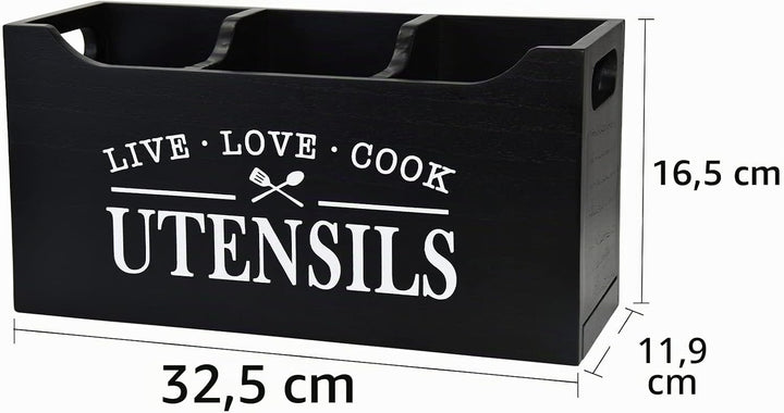 Karisky Kitchen Utensilhalter mit Entwässerungboden, grosse 3 Fächer fester echtes Holz Utensil Orga