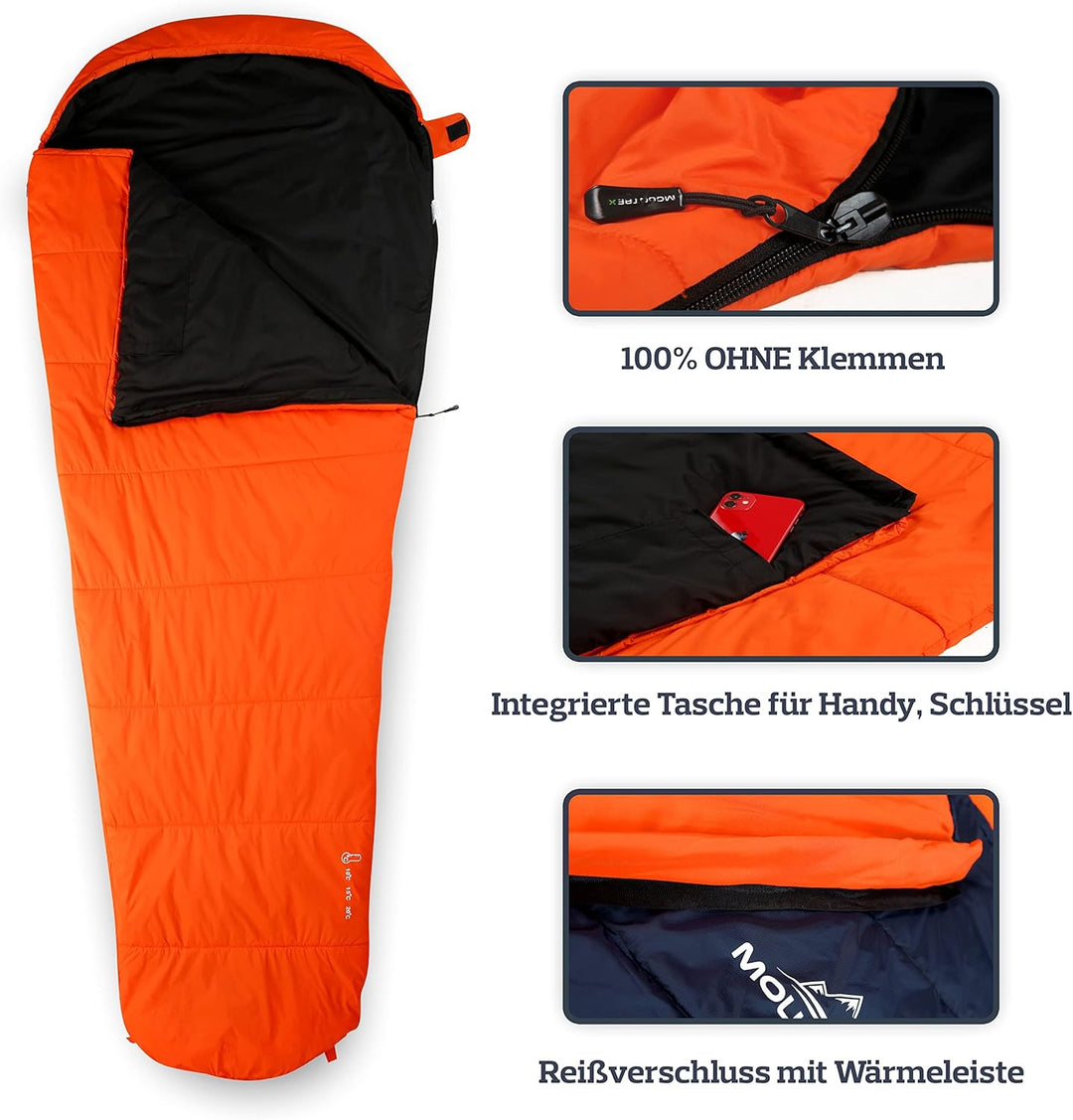 MOUNTREX® Schlafsack - Kleines Packmass & Ultraleicht (760g/1500g) - Outdoor Sommerschlafsack (100GS