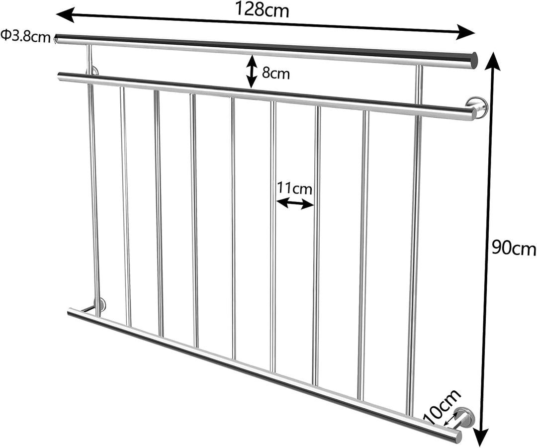 Aufun Französischer Balkon Edelstahl Geländer 128 x 90 cm Terrassengeländer mit 9 Füllstäben, Balkon