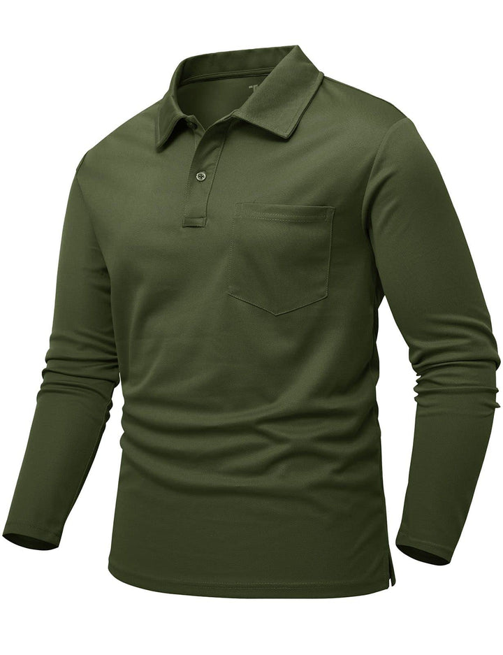 donhobo Poloshirt Herren Langarm Golf Shirts Atmungsaktiv Schnelltrocknend Army Polo T-Shirts Outdoo