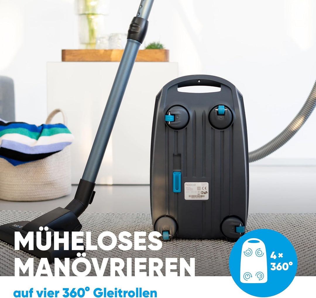 hoogo B3+ anthrazit Staubsauger mit Beutel | Starke 850 W Saugleistung | HEPA 14 Filter | 11m Radius