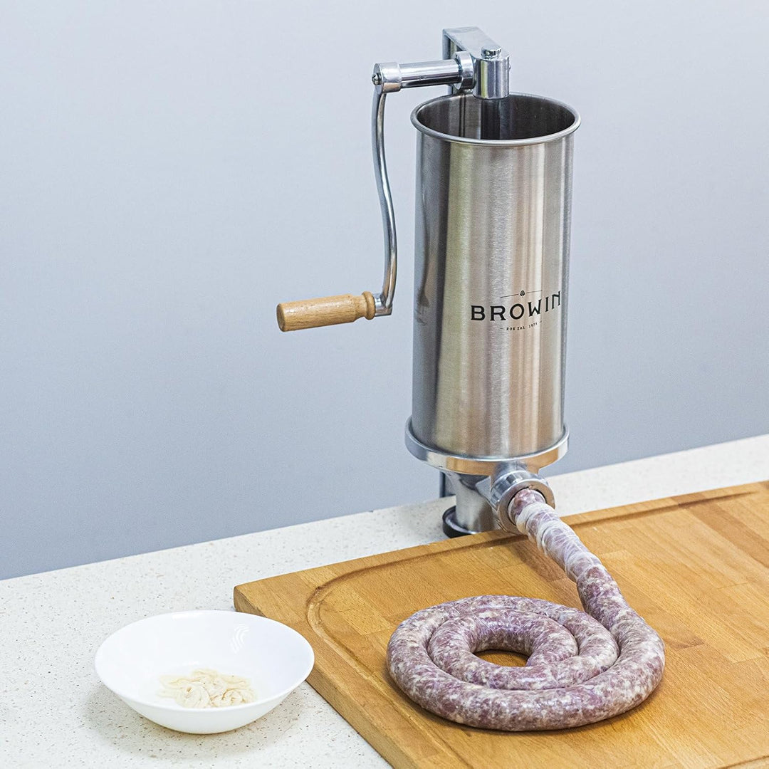 BROWIN® Manuell Wurstfüller aus Edelstahl 311008 | 4 kg vertikale Wurstmaschine | Wurstfüllmaschine