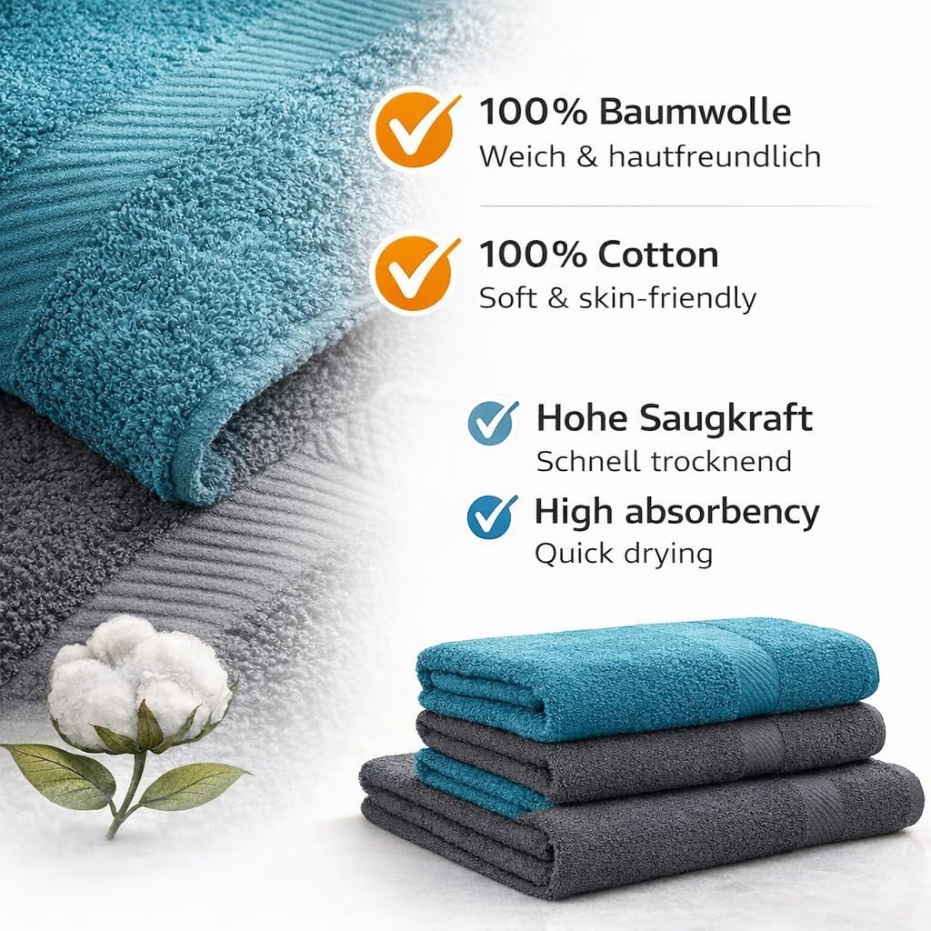 Betz Palermo Handtuch-Set – 6er Handtücher-Set - 2X Liegetücher - 4X Handtücher - 50x100 cm - anthra