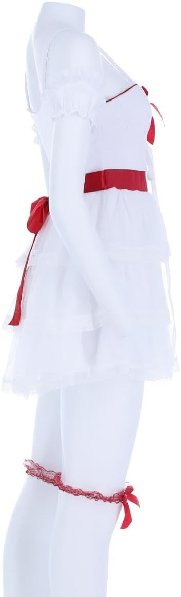 Smiffys 81003 Annabelle Minikleid Kostüm, Damen, Weiss & Rot X-Small (UK 4-6), X-Small (UK 4-6)