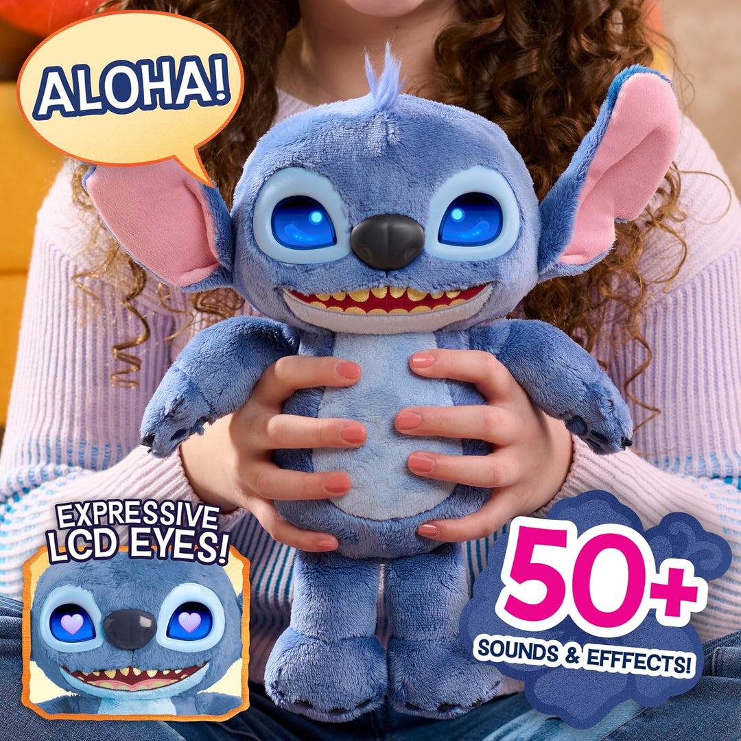 Just Play Disney Stitch Many Moods 34,3 cm grosses interaktives Plüschtier, 50+ Soundeffekte und Spr