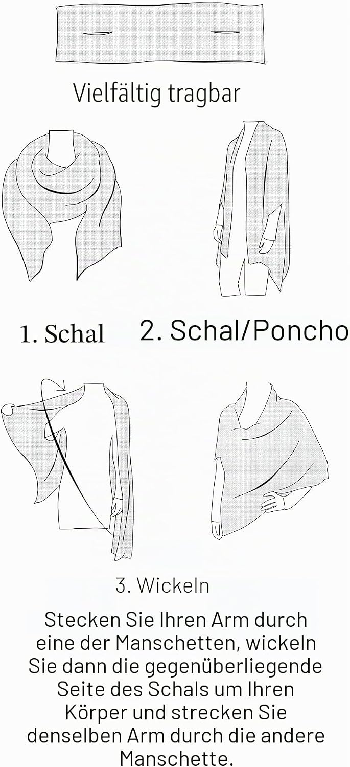 BRUCERIVER Damen Lang gestrickt Wolle gemischt Multi Style Schal Poncho Topper Schwarz M-L, Schwarz
