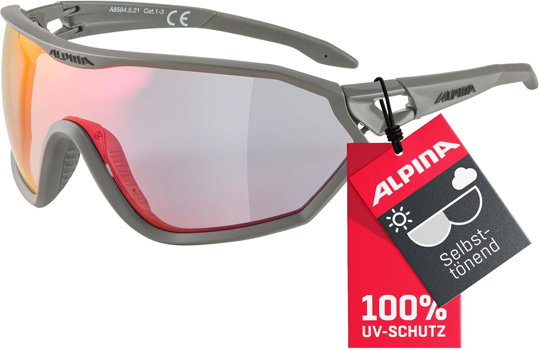 ALPINA S-WAY QV - Kontrastverstärkende, Selbsttönende & Beschlagfreie Sport- & Fahrradbrille Mit 100