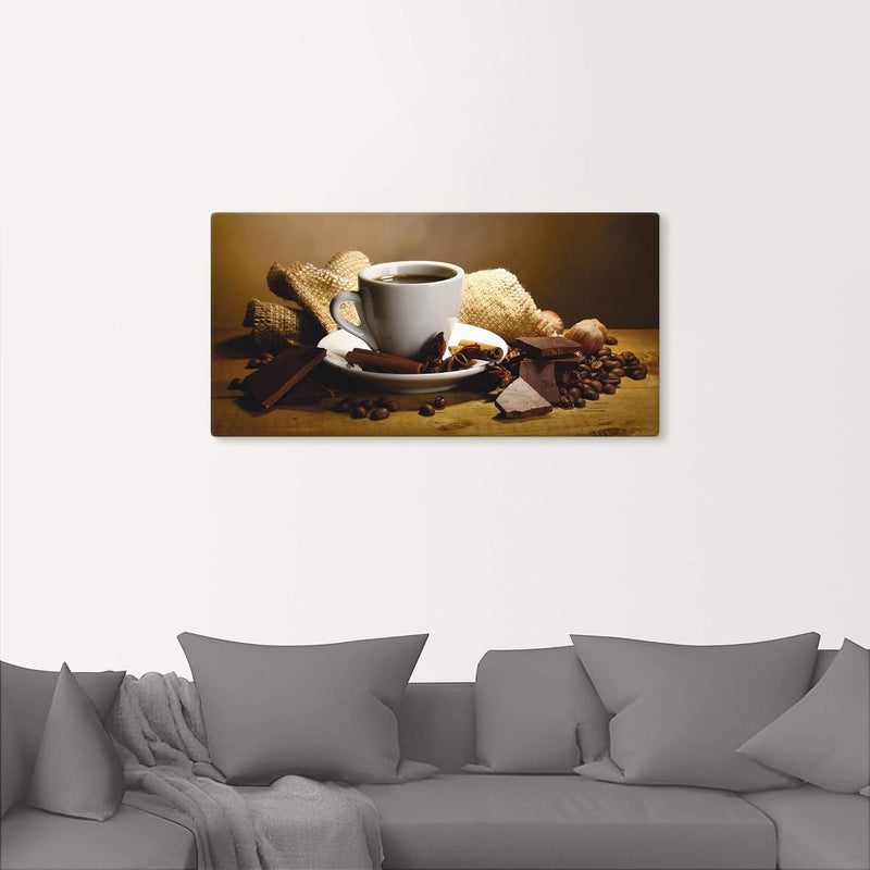 ARTland Leinwandbilder Wandbild Bild auf Leinwand 60x30 cm Kaffee Cafe Coffee Kaffeetasse Zimtstange