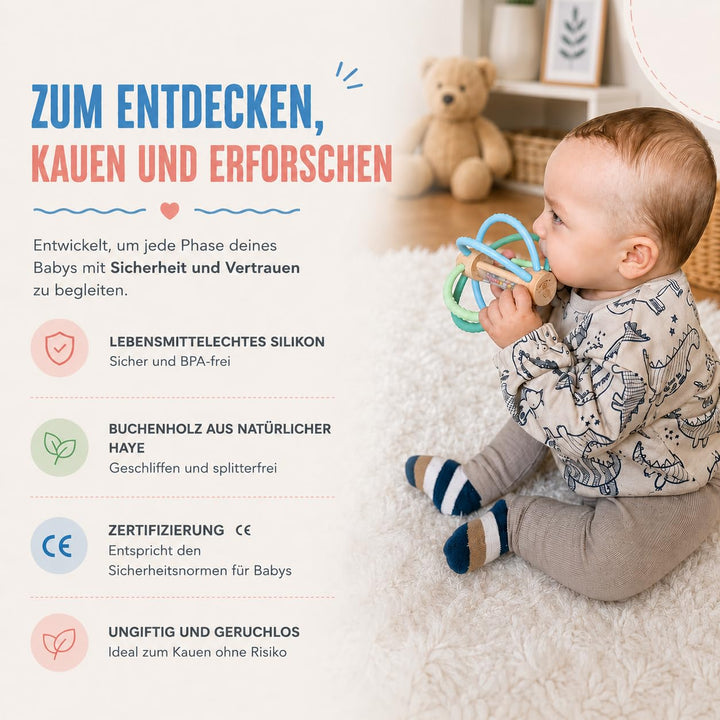 Zahnungshilfe Baby aus Silikon – Montessori Spielzeug 0-6 Monate – Tummy Time Toys mit sensorischer