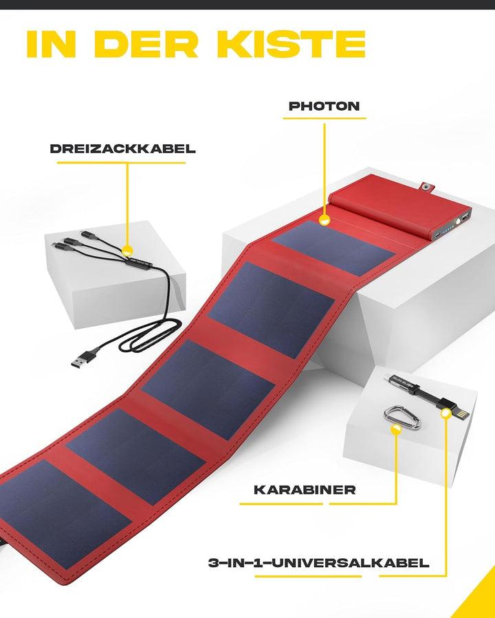 Solar Power Bank mit SunPower Technologie, Handy Ladegerät im Taschenformat, ideal beim Camping oder