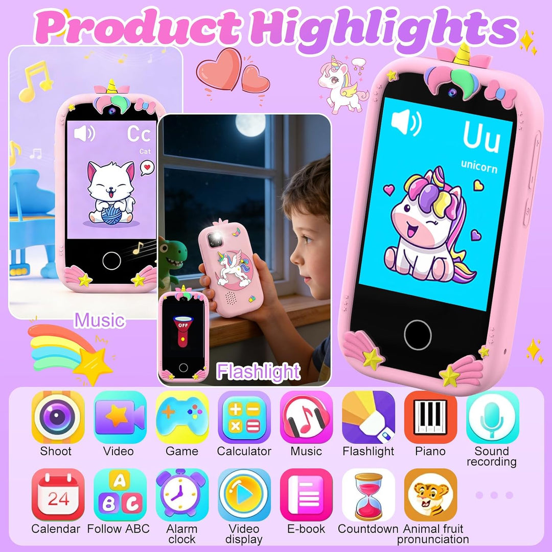 3T6B Kinder Handy Smartphone, Kinderkamera mit Dual Kamera, 2.8 Inch Touchscreen Lerntelefon Lernspi