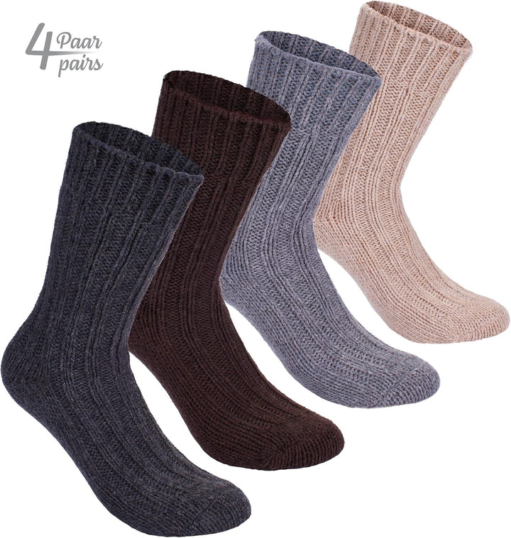 BRUBAKER 4 Paar Alpaka Socken sehr dick flauschig und warm - Wintersocken mit Alpakawolle, 47-50 Gra