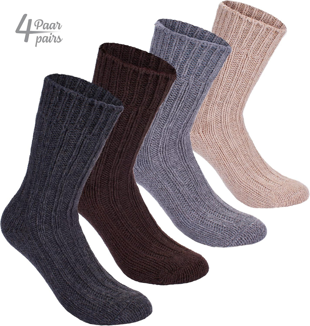 BRUBAKER 4 Paar Alpaka Socken sehr dick flauschig und warm - Wintersocken mit Alpakawolle, 47-50 Gra