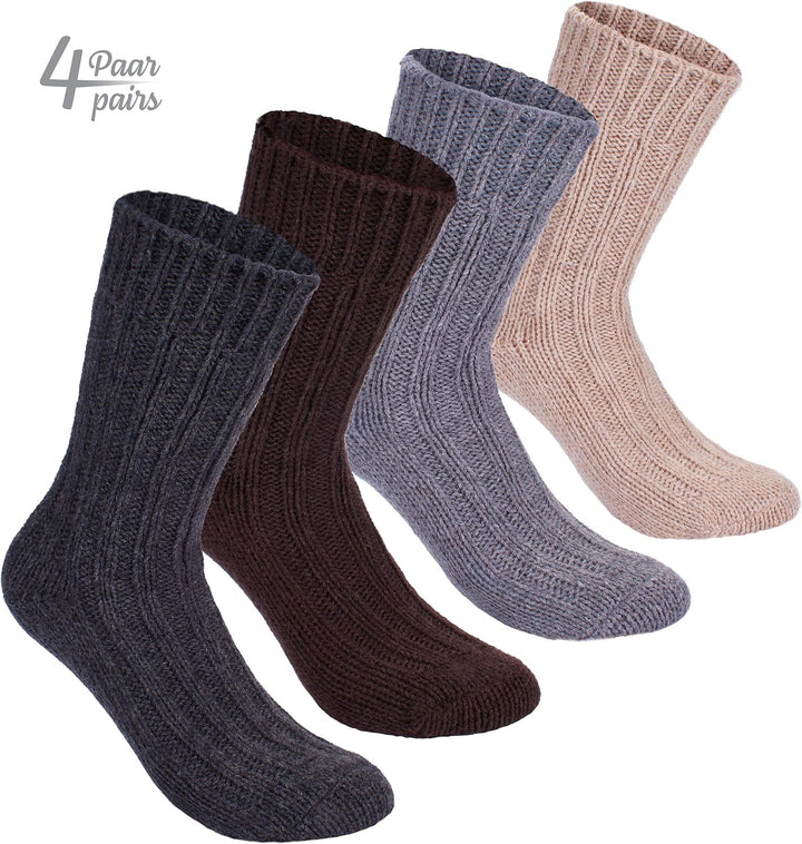 BRUBAKER 4 Paar Alpaka Socken sehr dick flauschig und warm - Wintersocken mit Alpakawolle, 47-50 Gra