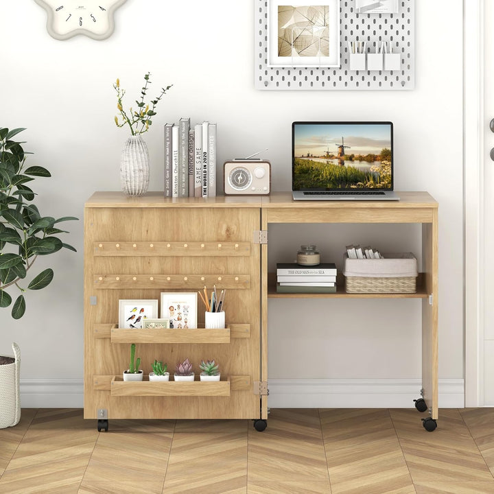GIANTEX Nähtisch klappbar, Nähschrank auf Rollen, Nähmaschinentisch Nähtisch für Nähmaschine, Nähmas