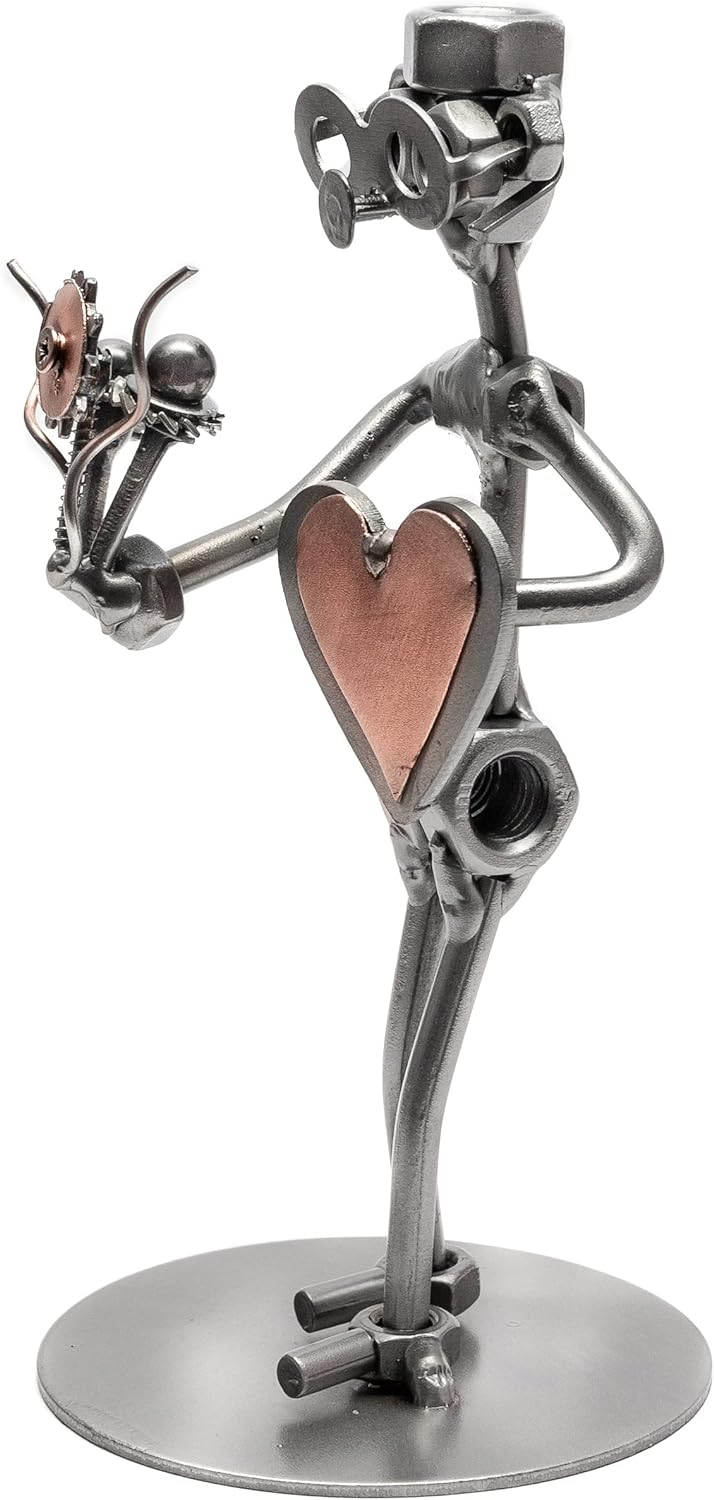 STEEMO Schraubenmännchen Blumenstrauss Herz Geschenk Metall-Kunst Deko 9x9x17 cm