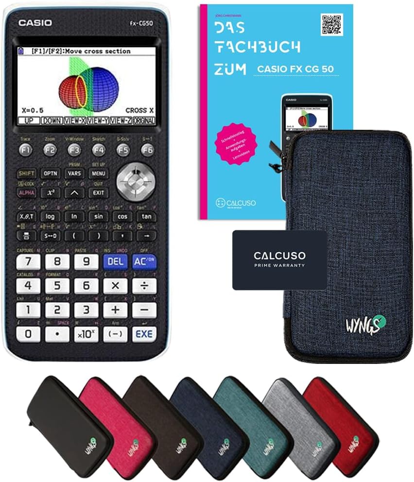 CALCUSO Standardpaket: Casio FX CG 50 + WYNGS Schutztasche blau + CALCUSO Fachbuch + Erweiterte Gara