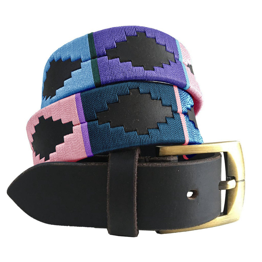 CARLOS DIAZ Herren Damen Premium Unisex Braunes Leder Bestickt Designer Polo Gürtel