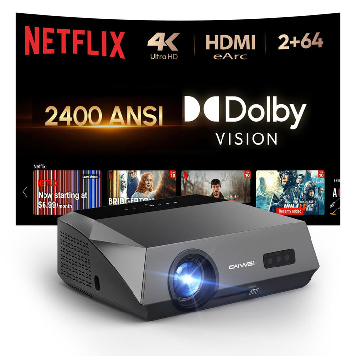 4K Beamer 2400 ANSI Lumen, Tageslichttauglich, Netflix Zertifiziert, Smart-Beamer für Heimkino mit A