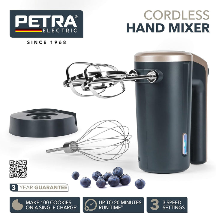 Petra PT5395BGRYVDE Kabellos Handmischer– Anti-Rutsch-Aufbewahrungsbasis, 3 Geschwindigkeitslevel, 2