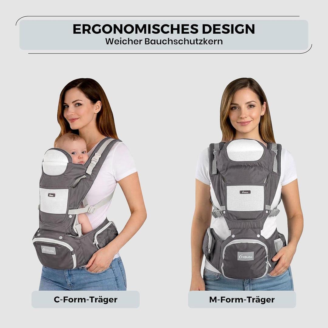 Babytrage für Neugeborene ab Geburt, 2-in-1 Babytrage mit Hüftsitz, Geeignet für 3–36 Monate, 3–20 k