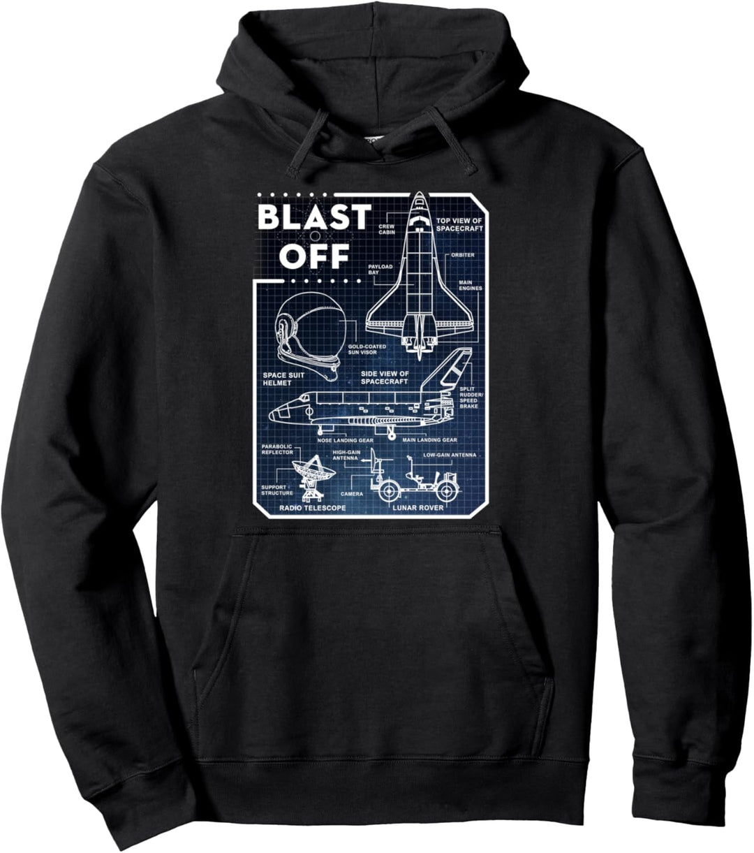 Trendy Space Schematics Blast Off Pullover Hoodie