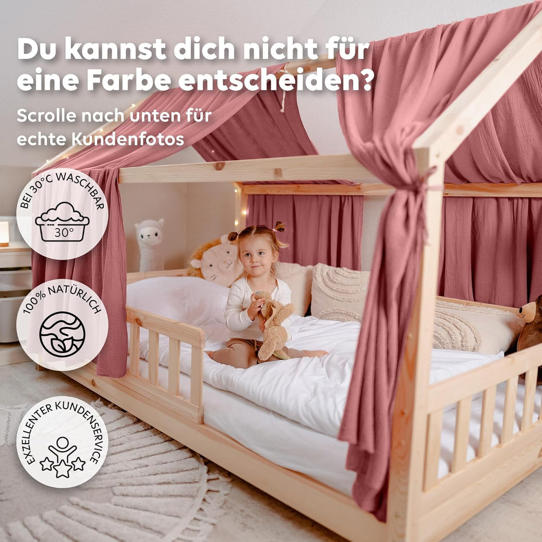 lilimaus Hausbett Himmel [Rosa] - Betthimmel Hausbett aus 100% Baumwolle Musselin Handmade - Stoffhi
