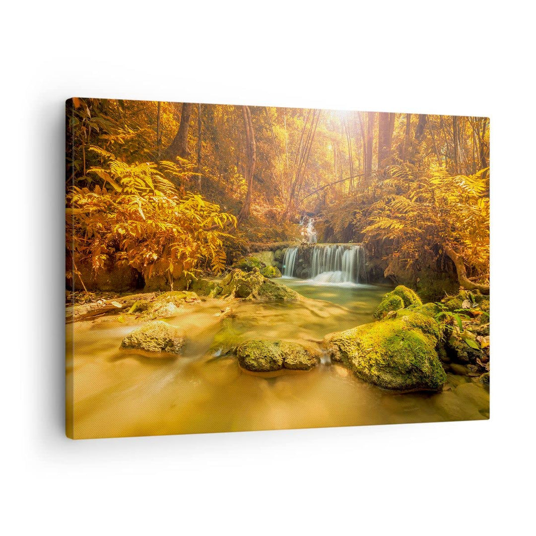 ARTTOR Bilder auf Leinwand Wald Bach Tropen Natur Leinwandbild 70x50cm Wandbilder Dekoration Wohnzim