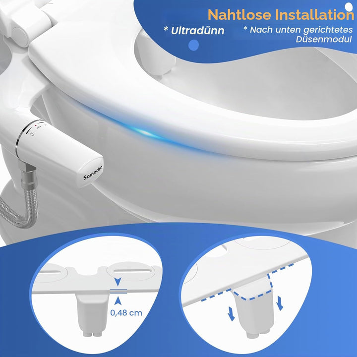 SAMODRA Ultradünnes, minimalistisches Bidet für Toilette mit nicht elektrischer Doppeldüse (Front- u