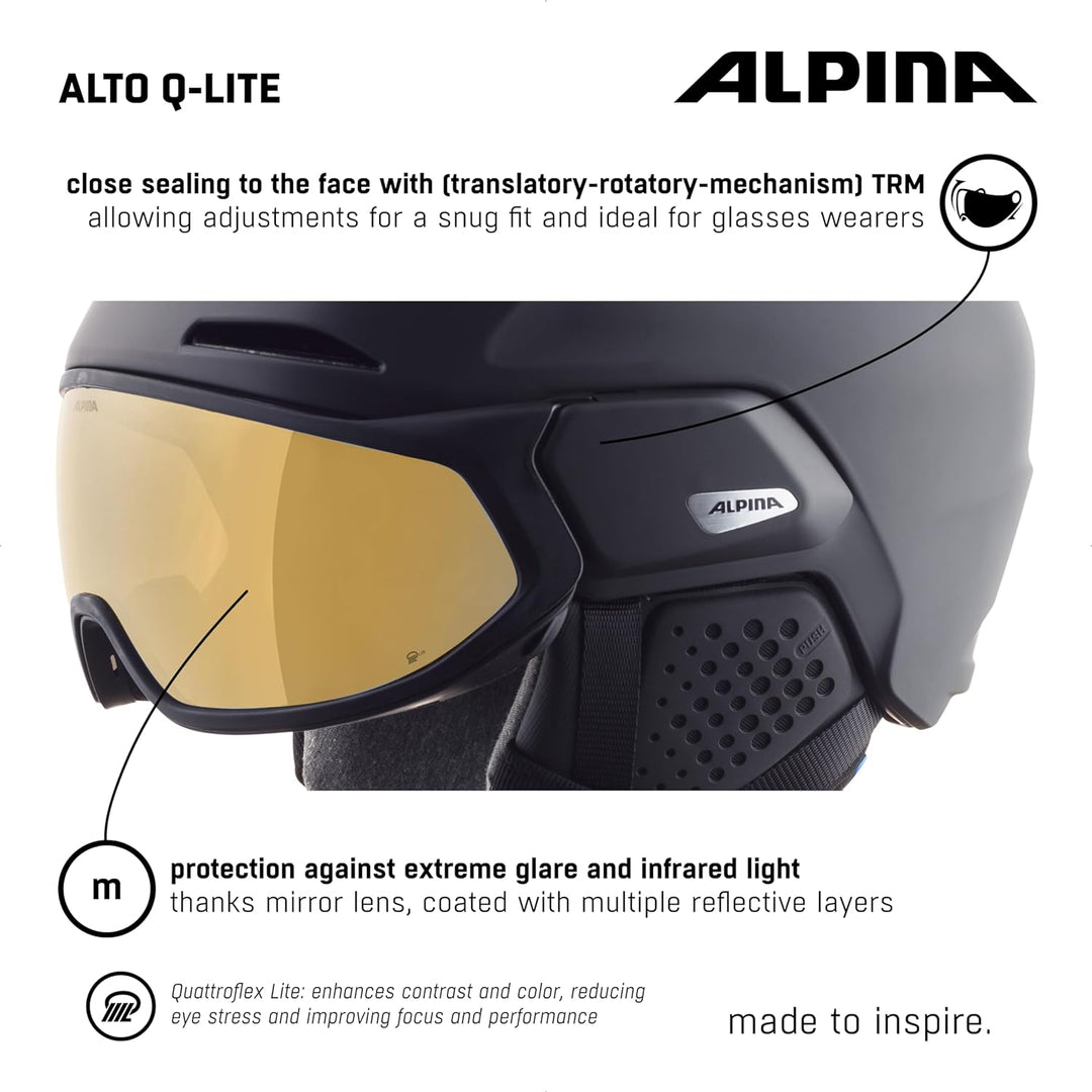 Alpina Unisex-Erwachsene Alto Q-LITE Skihelm, Black matt (Gold Mirror), 59-63