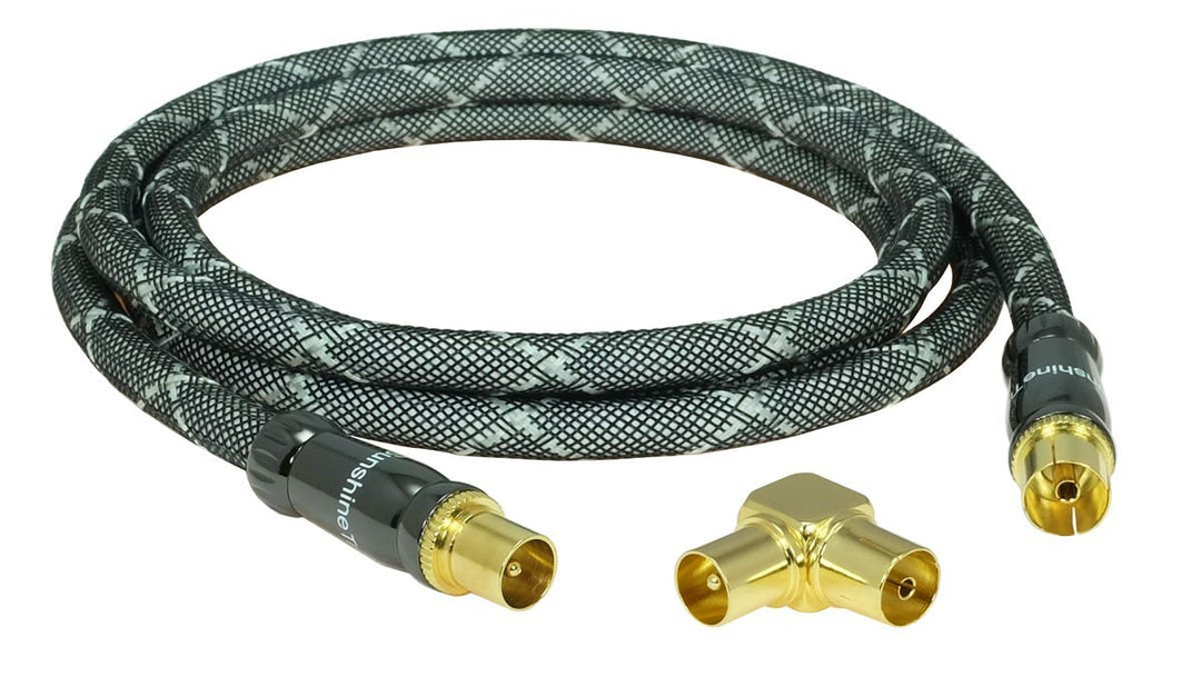 Premium HDTV Antennenkabel(Stecker-Buchse), 4-Fach geschirmt + 1x Winkeladapter(massiv) (Länge: 20m)