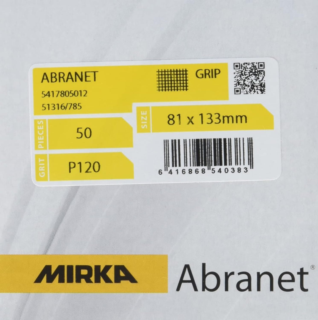 Mirka Abranet Netz-Schleifstreifen 81x133 mm Klett / Korn P120 / 50 Stk / zum Schleifen von Holz, Sp