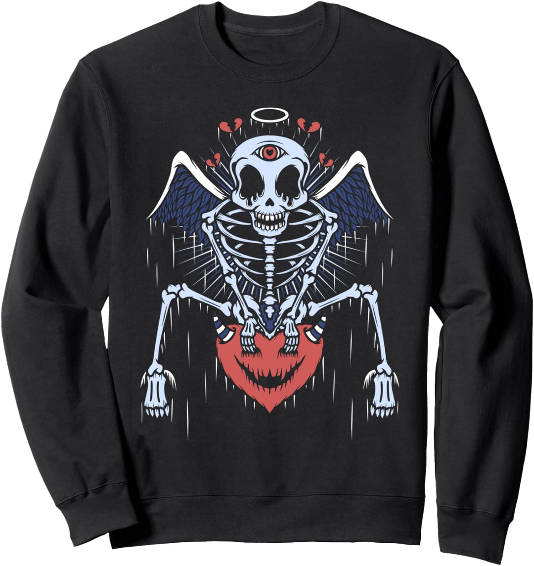 Esoterisch Spirituelles Skelett Engel Flügel Herz Kunst Sweatshirt