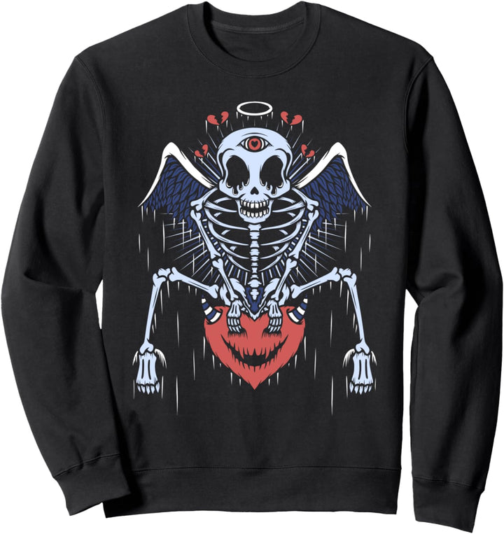 Esoterisch Spirituelles Skelett Engel Flügel Herz Kunst Sweatshirt