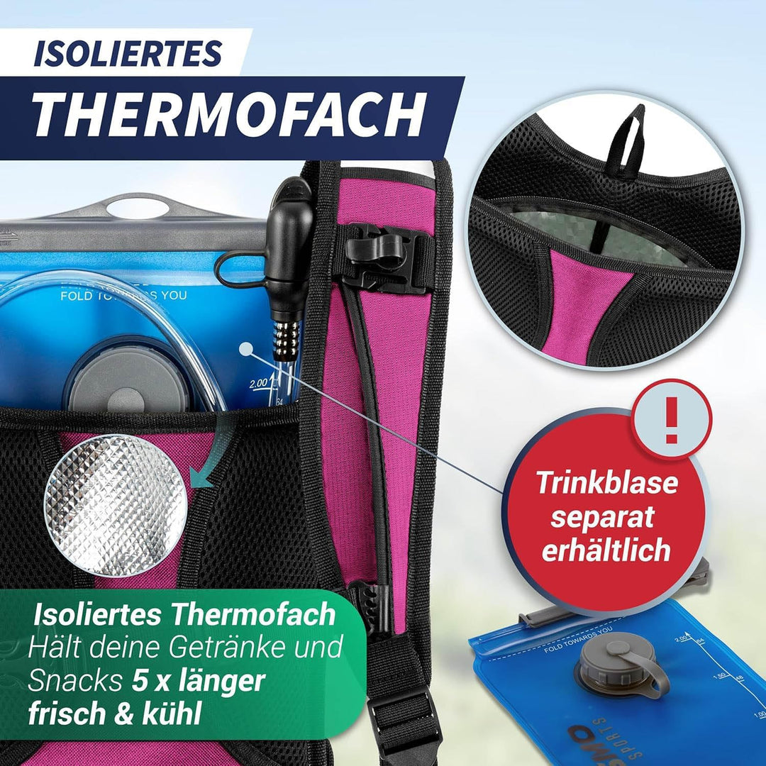 SASMO® Laufrucksack Damen 6L (Pink) mit Thermofach | Lauf Rucksack - Ultraleicht 300g | Laufrucksack