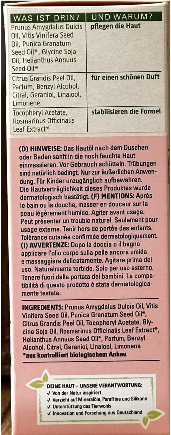 2er Packc Dresdner Essenz Straffendes Hautöl Bio-Granatapfel & Grapefruit, 2x 100ml