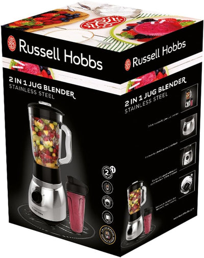 Russell Hobbs Standmixer 2-in-1 [1,5l Glasbehälter Mixer & 0,6l Mini Smoothie Maker -To-Go-Trinkflas