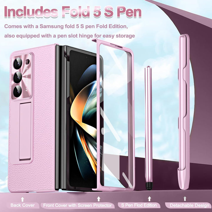 Miimall Lederhülle Kompatibel mit Samsung Galaxy Z Fold 5 Hülle mit Pen+Stifthalter, Fold 5 Hülle mi