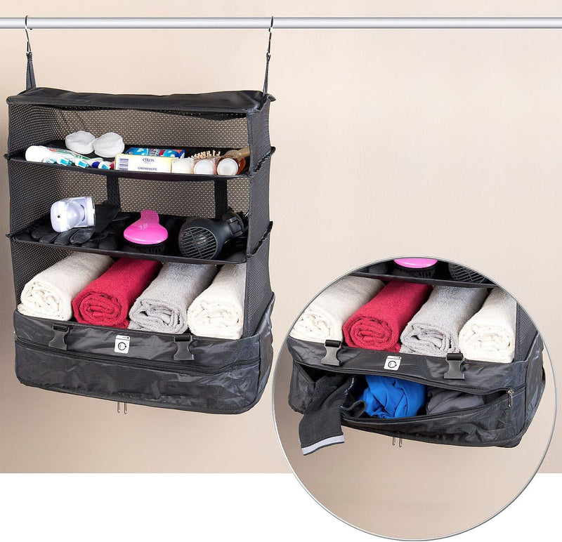 Xcase Koffer mit Regalsystem: 2er-Set XXL-Koffer-Organizer, Packwürfel zum Aufhängen, 45 x 64 x 30cm